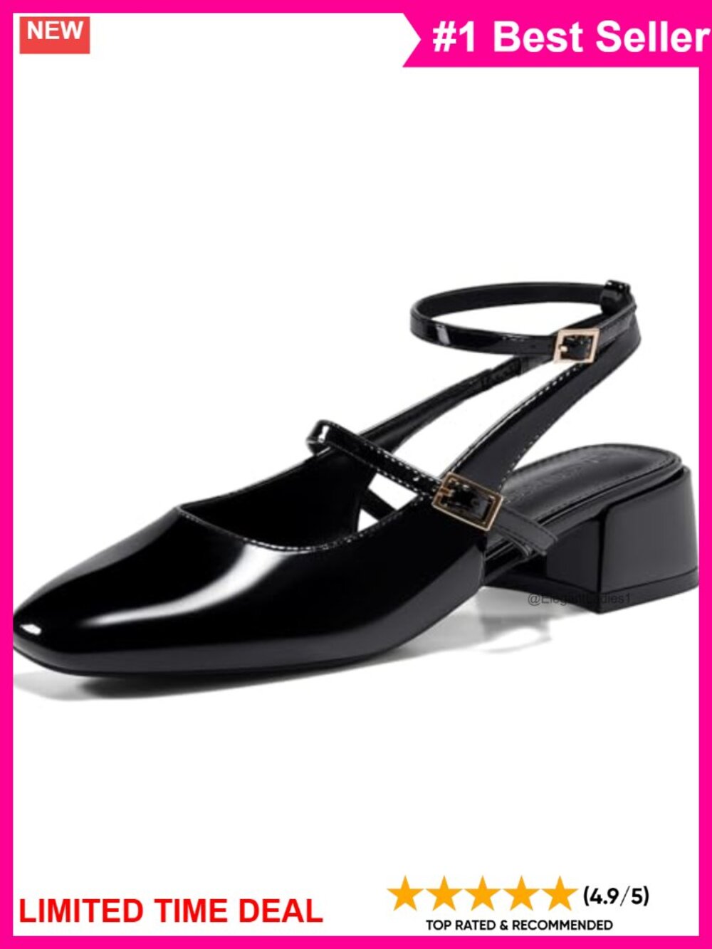Mary Jane Chunky Low Heel Square Toe Ankle Strap Pumps Faux Leather